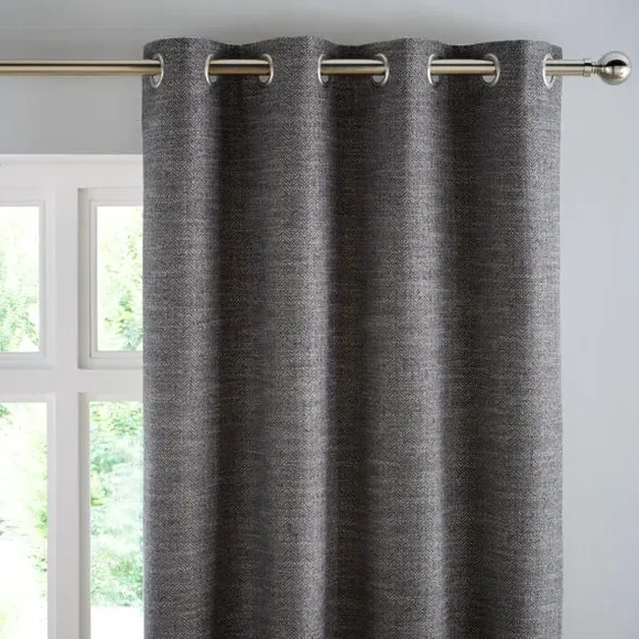 Herringbone Eyelet Curtains - Steel, Polyester