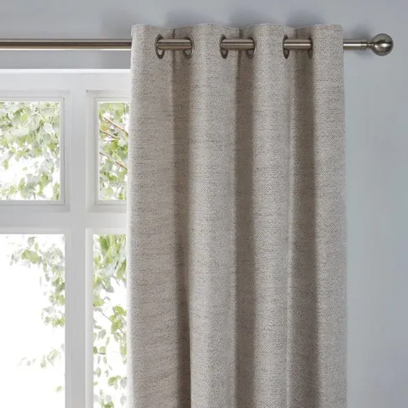Herringbone Eyelet Curtains - White, Polyester