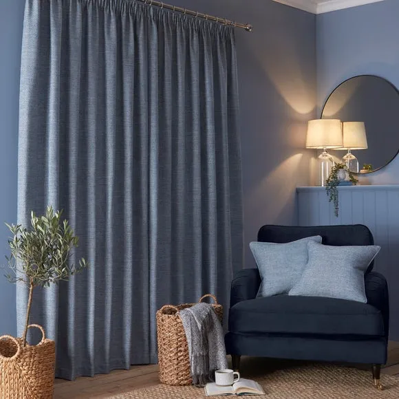 Herringbone Pencil Pleat Curtains - Ashley Blue