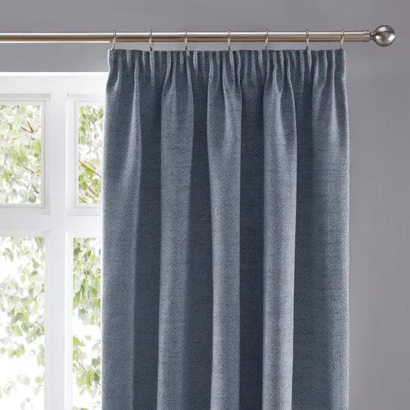Herringbone Pencil Pleat Curtains - Ashley Blue image