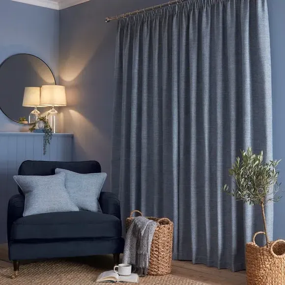 Herringbone Pencil Pleat Curtains - Ashley Blue