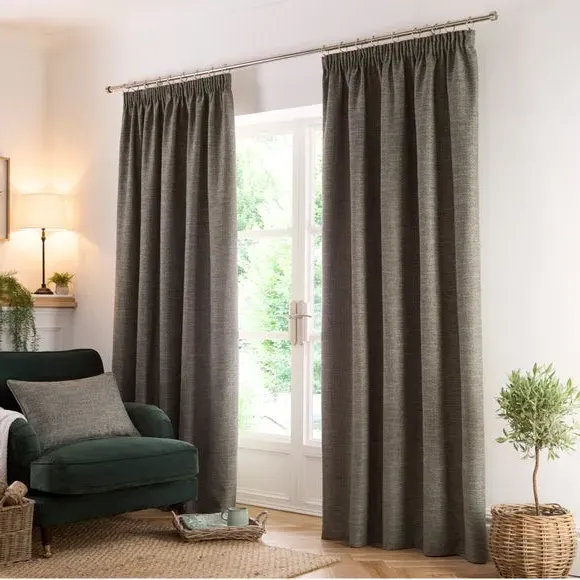 Herringbone Pencil Pleat Curtains - Olive