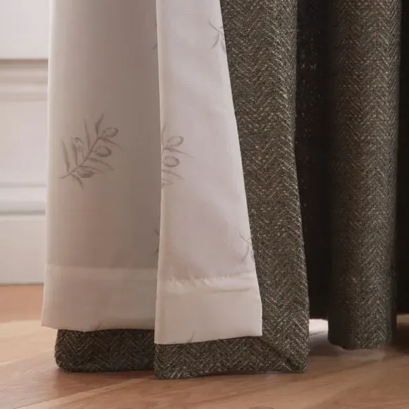 Herringbone Pencil Pleat Curtains - Olive