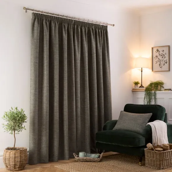 Herringbone Pencil Pleat Curtains - Olive