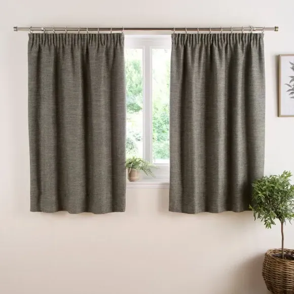 Herringbone Pencil Pleat Curtains - Olive