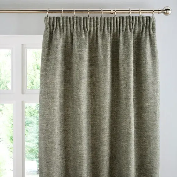 Herringbone Pencil Pleat Curtains - Olive