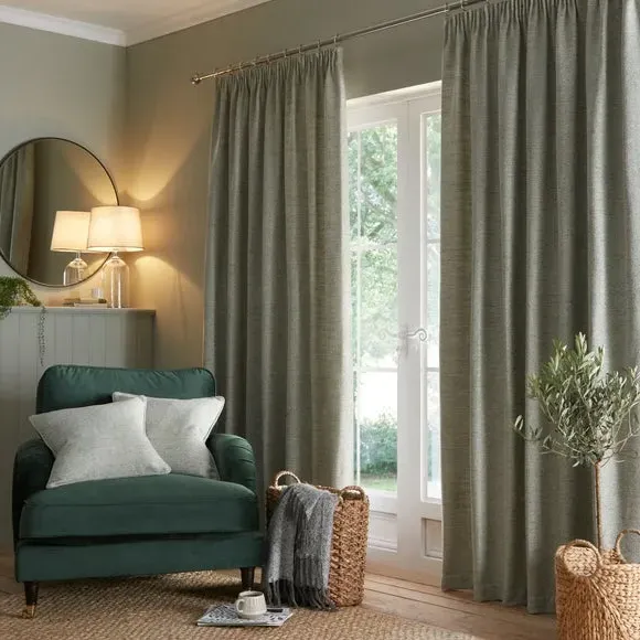 Herringbone Pencil Pleat Curtains - Sage