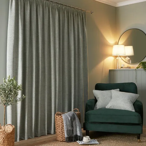 Herringbone Pencil Pleat Curtains - Sage