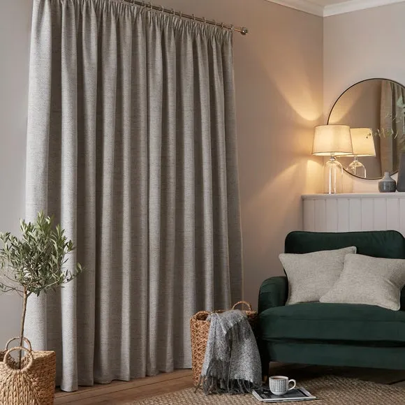 Herringbone Pencil Pleat Curtains - White