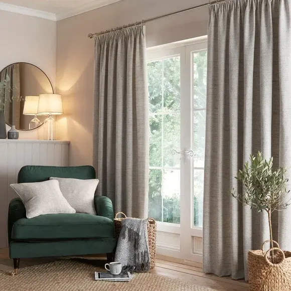 Herringbone Pencil Pleat Curtains - White