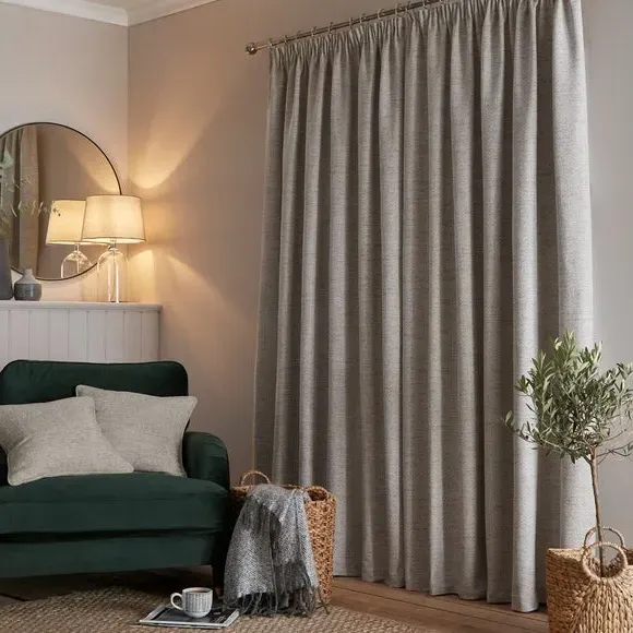 Herringbone Pencil Pleat Curtains - White
