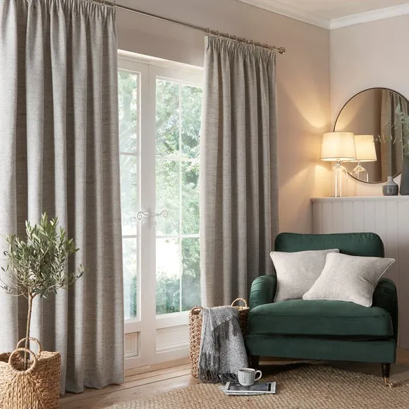 Herringbone Pencil Pleat Curtains - White