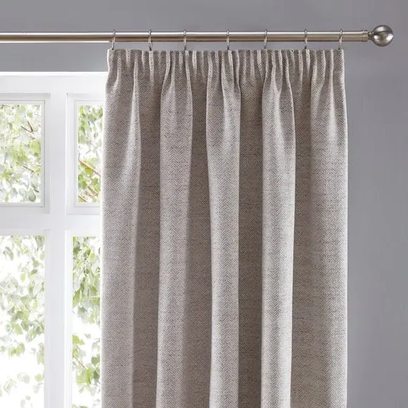 Herringbone Pencil Pleat Curtains - White