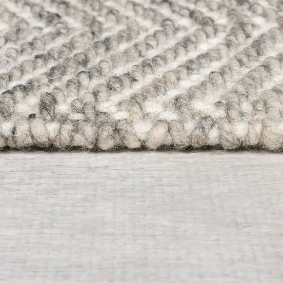 Herringbone Runner Rug with Tassels - Grey, Wool