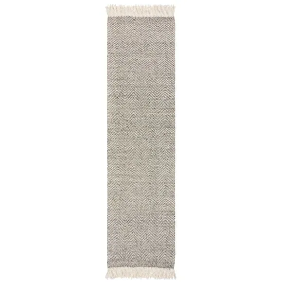 Herringbone Runner Rug with Tassels - Grey, Wool