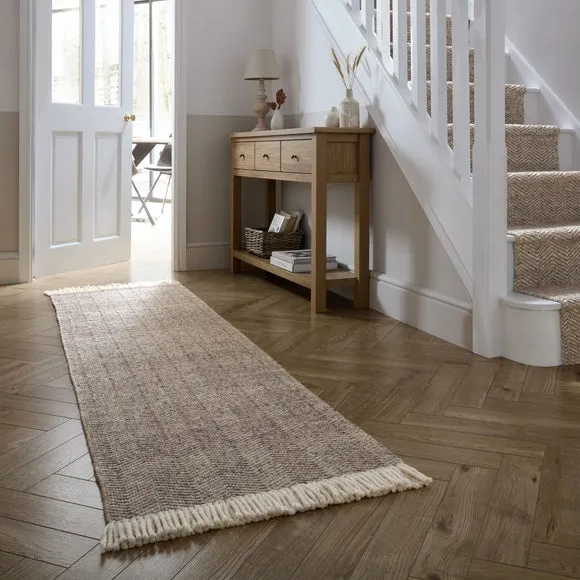 Herringbone Runner Rug with Tassels - Natural, Wool
