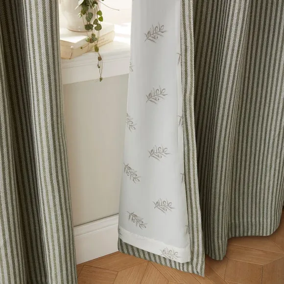 Herringbone Stripe Eyelet Curtains - Olive