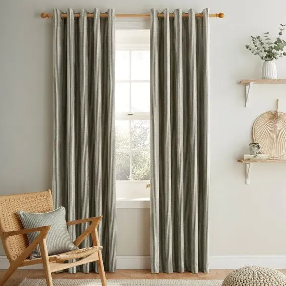 Herringbone Stripe Eyelet Curtains - Olive