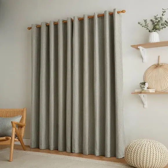 Herringbone Stripe Eyelet Curtains - Olive