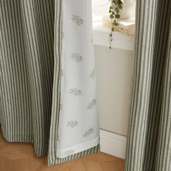 Herringbone Stripe Eyelet Curtains - Olive