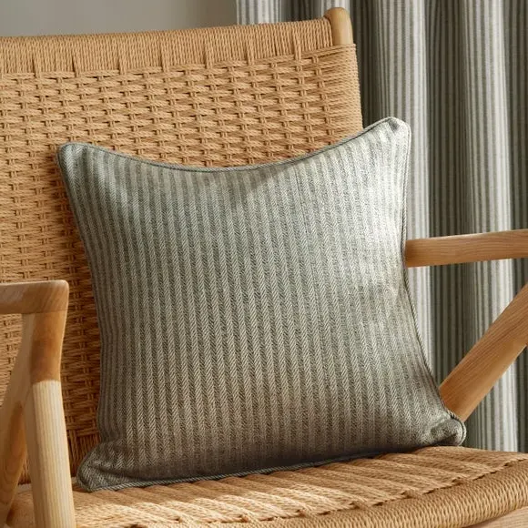 Herringbone Stripe Eyelet Curtains - Olive