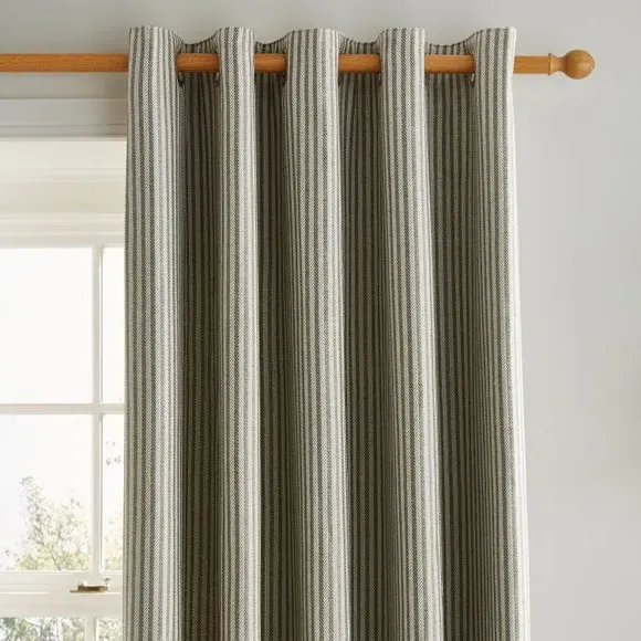 Herringbone Stripe Eyelet Curtains - Olive