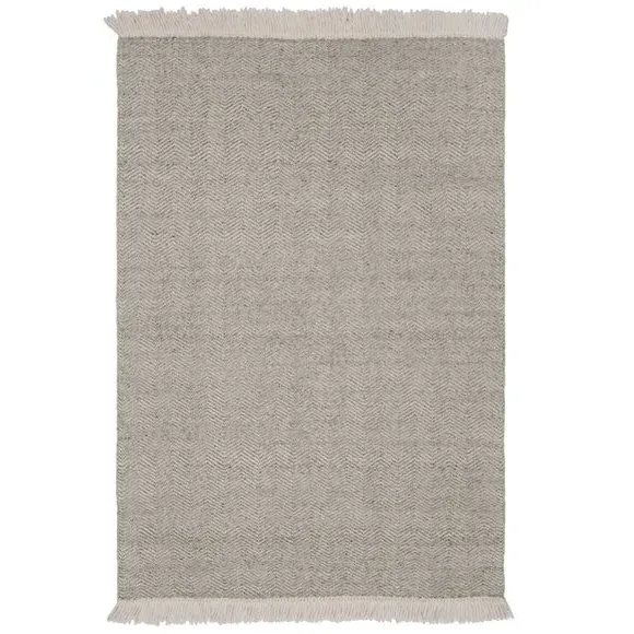 Herringbone Wool Rug with Tassels - Grey