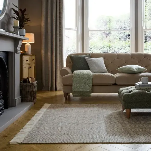 Herringbone Wool Rug with Tassels - Grey image