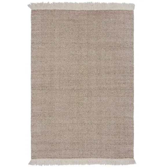Herringbone Wool Rug with Tassels - Natural