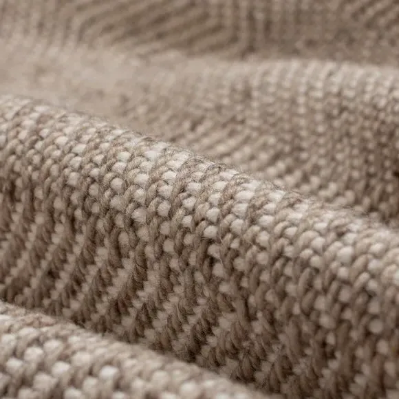 Herringbone Wool Rug with Tassels - Natural