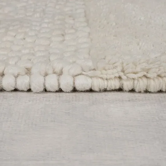 High-Low Pile Rug with Grid Pattern - Cream, Wool