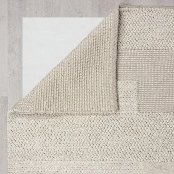 High-Low Pile Rug with Grid Pattern - Cream, Wool