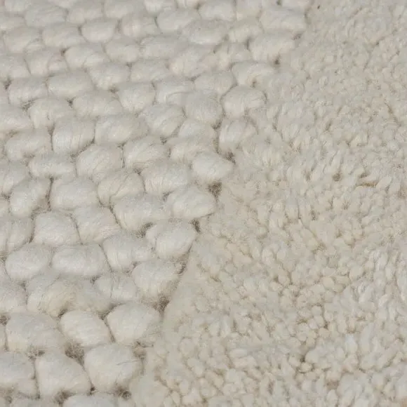 High-Low Pile Rug with Grid Pattern - Cream, Wool