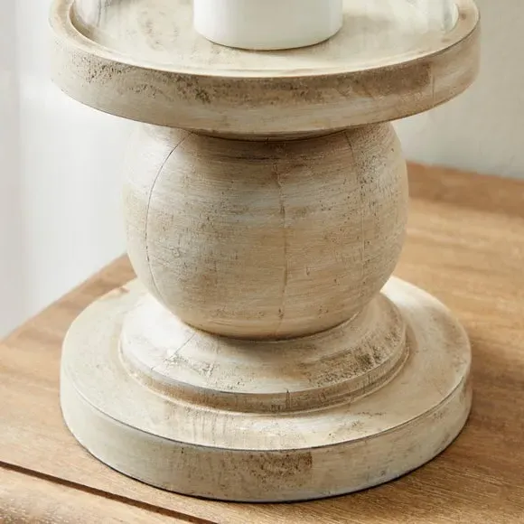 Hurricane Candle Holder - Natural, Wood Glass