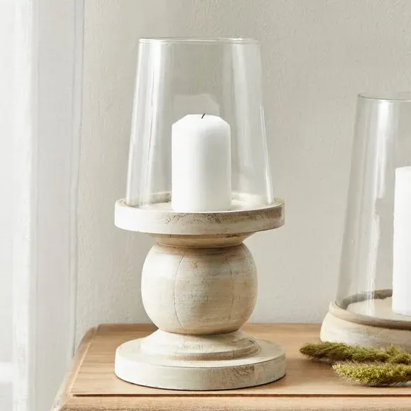 Hurricane Candle Holder - Natural, Wood Glass image