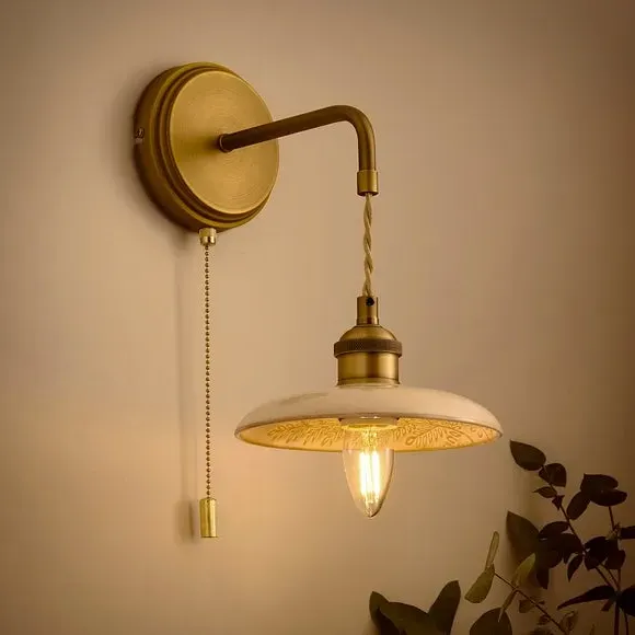 Industrial Wall Light with Pull Switch - Off-White