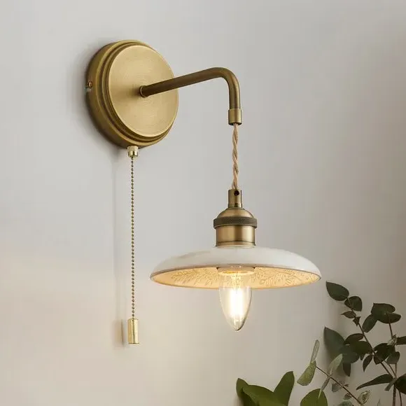 Industrial Wall Light with Pull Switch - Off-White image
