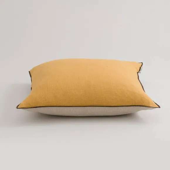 Large Square Cushion with Feather Fill - Honey, Linen