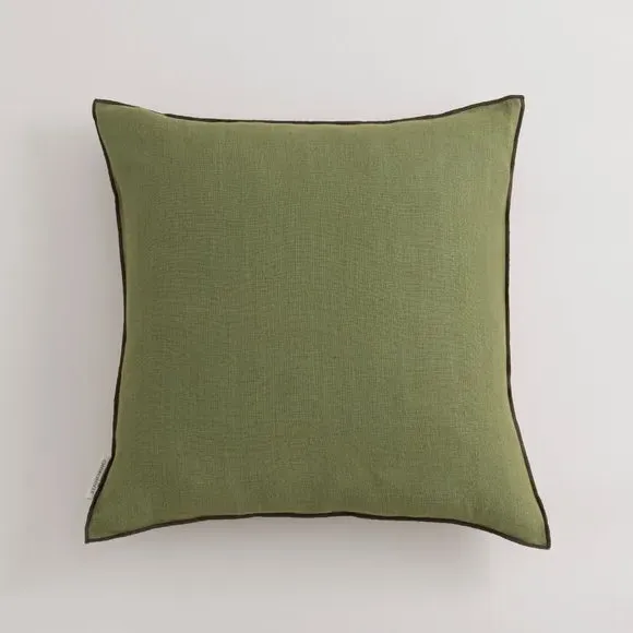 Large Square Cushion with Feather Fill - Olive, Linen