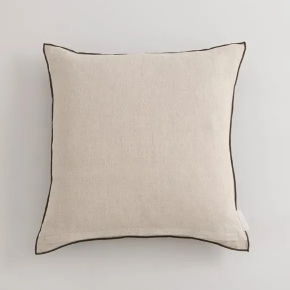 Large Square Cushion with Feather Fill - Olive, Linen