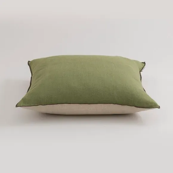 Large Square Cushion with Feather Fill - Olive, Linen