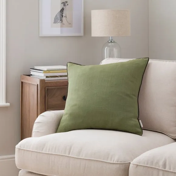 Large Square Cushion with Feather Fill - Olive, Linen