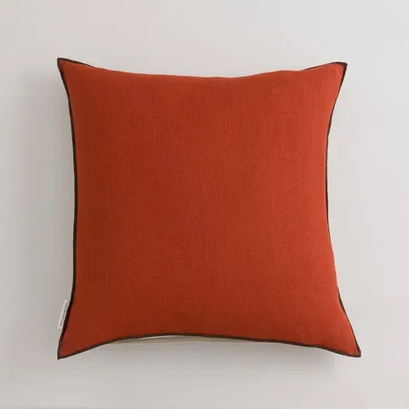 Large Square Cushion with Feather Fill - Orange, Linen