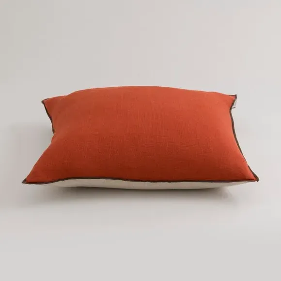 Large Square Cushion with Feather Fill - Orange, Linen