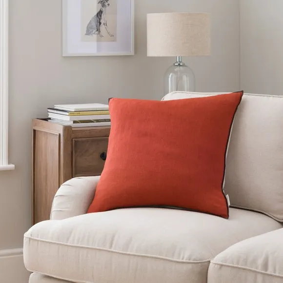 Large Square Cushion with Feather Fill - Orange, Linen