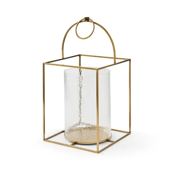 Metal Lantern with Handle - Gold, Metal