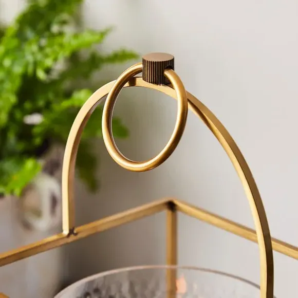 Metal Lantern with Handle - Gold, Metal
