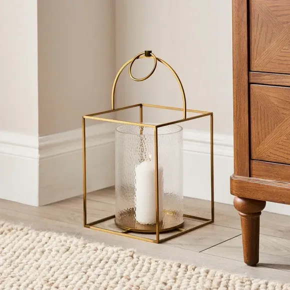Metal Lantern with Handle - Gold, Metal