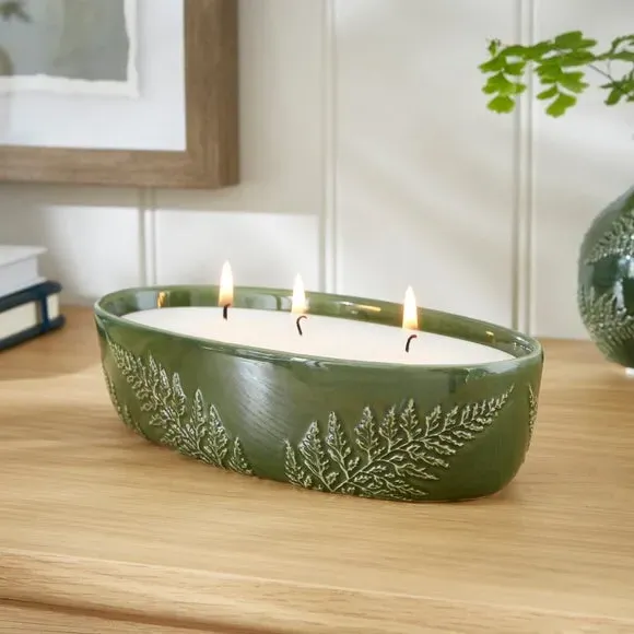 Oval Multi Wick Candle - Green, Decorative Vessel image