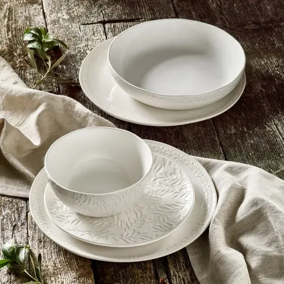 Pasta Bowl with Embossed Design - Cream, Stoneware image